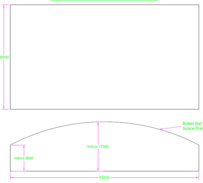 长沙跨度65米，拱高8米网架